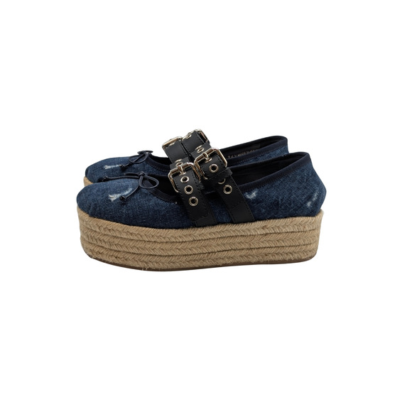 Miu Miu Denim Mary Jane Punk Espadrille Platforms Size 36.5 US 7 - Picture 3 of 9